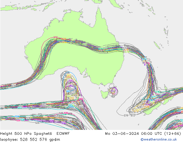 Height 500 hPa Spaghetti ECMWF Mo 03.06.2024 06 UTC