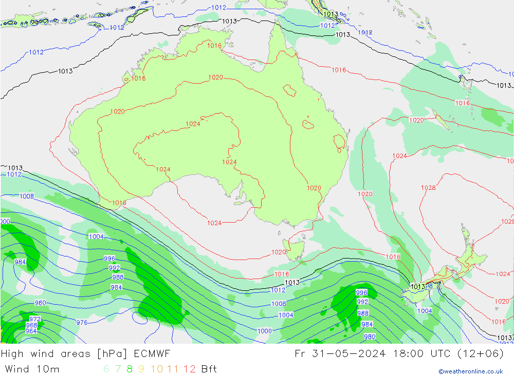 High wind areas ECMWF Pá 31.05.2024 18 UTC