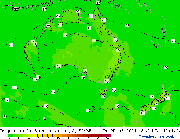 température 2m Spread ECMWF mer 05.06.2024 18 UTC