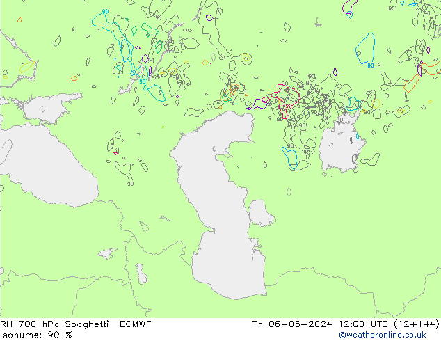 Humidité rel. 700 hPa Spaghetti ECMWF jeu 06.06.2024 12 UTC