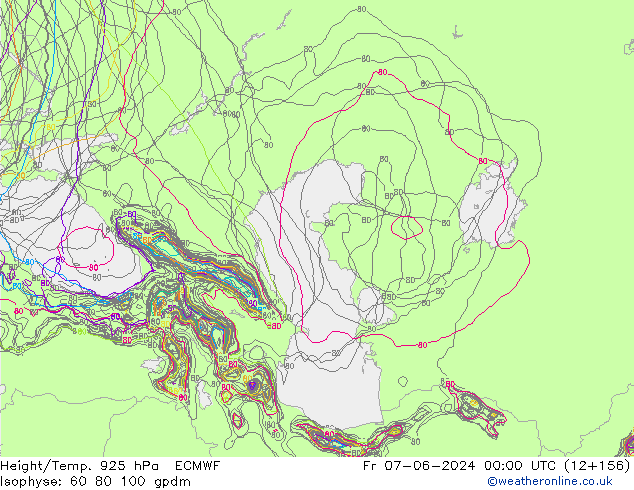 Height/Temp. 925 hPa ECMWF Fr 07.06.2024 00 UTC