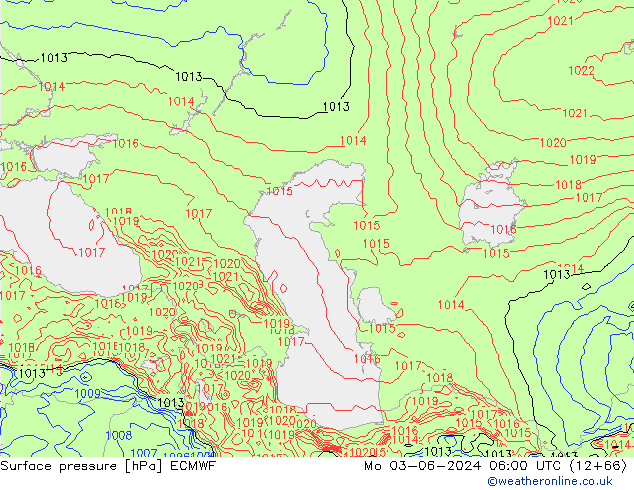 Surface pressure ECMWF Mo 03.06.2024 06 UTC