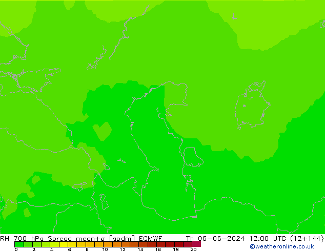 Humedad rel. 700hPa Spread ECMWF jue 06.06.2024 12 UTC