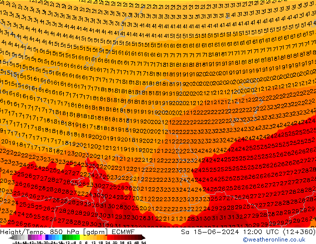 Height/Temp. 850 hPa ECMWF So 15.06.2024 12 UTC