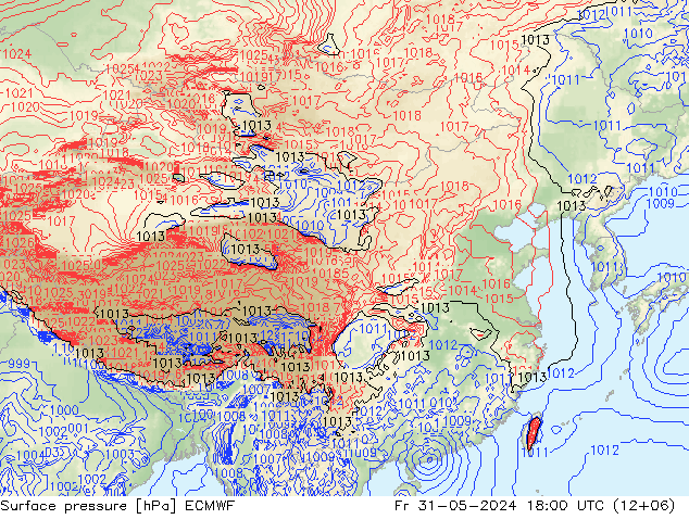 Atmosférický tlak ECMWF Pá 31.05.2024 18 UTC