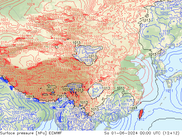 地面气压 ECMWF 星期六 01.06.2024 00 UTC