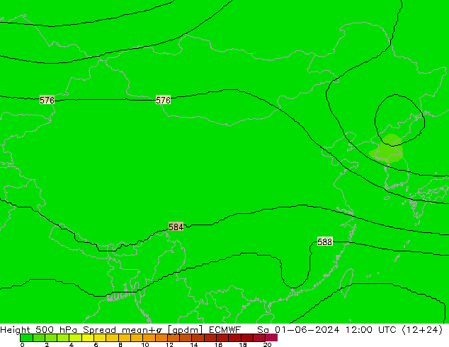 Height 500 hPa Spread ECMWF 星期六 01.06.2024 12 UTC