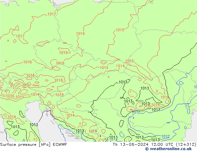 Surface pressure ECMWF Th 13.06.2024 12 UTC