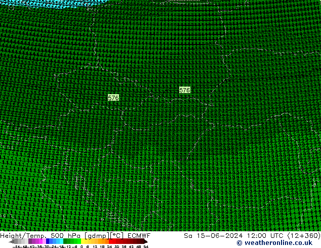 Height/Temp. 500 hPa ECMWF Sáb 15.06.2024 12 UTC