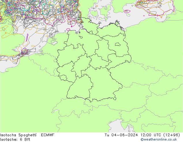 Isotachs Spaghetti ECMWF Tu 04.06.2024 12 UTC