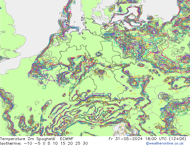 Temperaturkarte Spaghetti ECMWF Fr 31.05.2024 18 UTC
