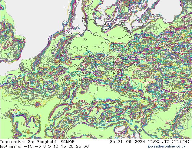 température 2m Spaghetti ECMWF sam 01.06.2024 12 UTC