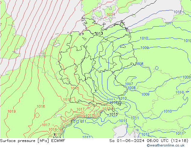 Presión superficial ECMWF sáb 01.06.2024 06 UTC