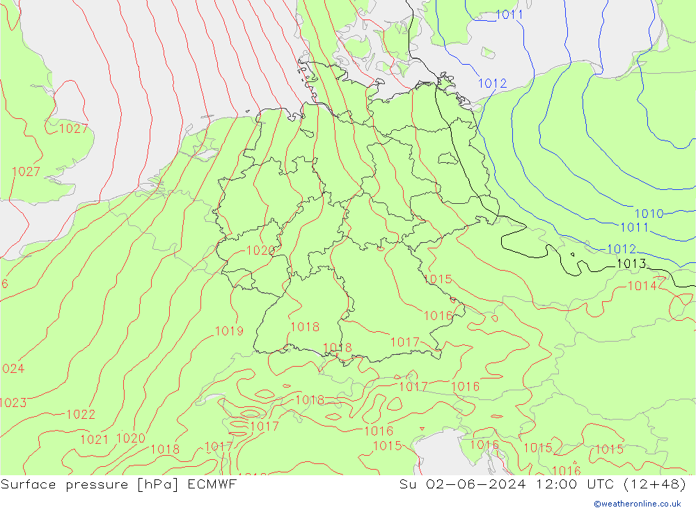 Yer basıncı ECMWF Paz 02.06.2024 12 UTC