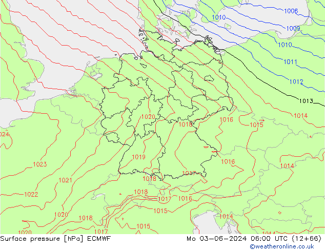 pressão do solo ECMWF Seg 03.06.2024 06 UTC