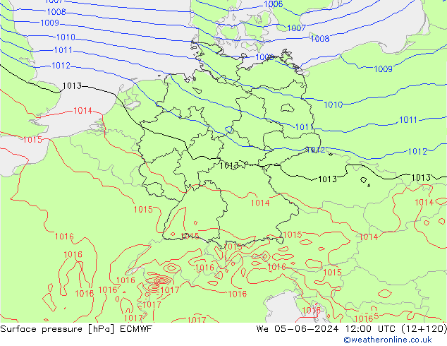 Luchtdruk (Grond) ECMWF wo 05.06.2024 12 UTC