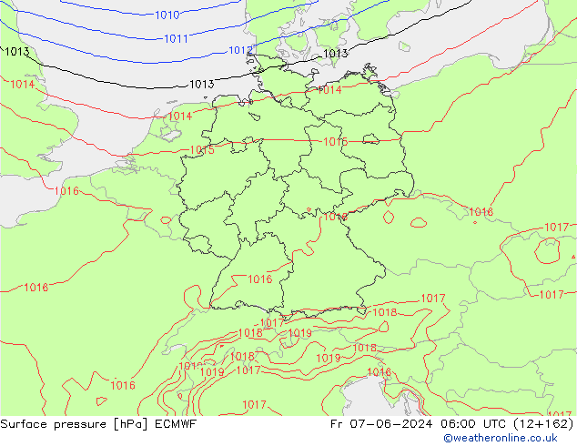 Atmosférický tlak ECMWF Pá 07.06.2024 06 UTC