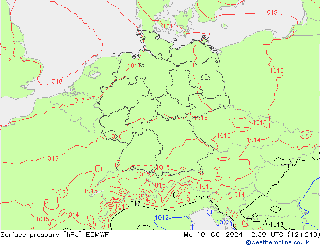 Presión superficial ECMWF lun 10.06.2024 12 UTC