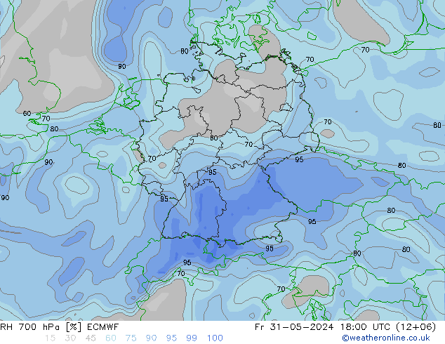 RH 700 hPa ECMWF 星期五 31.05.2024 18 UTC