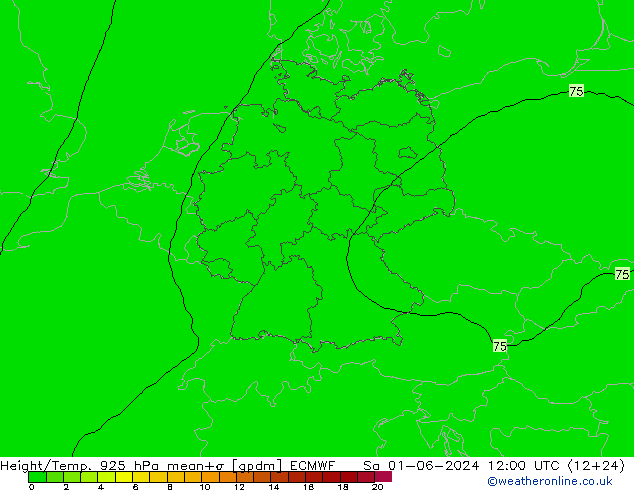 Height/Temp. 925 hPa ECMWF Sa 01.06.2024 12 UTC