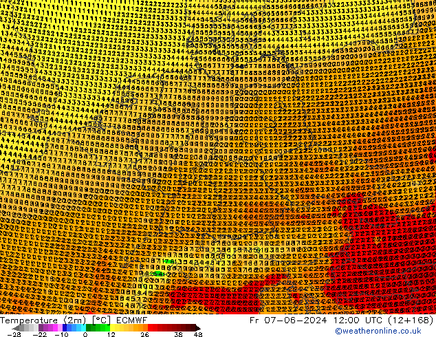 Temperature (2m) ECMWF Pá 07.06.2024 12 UTC