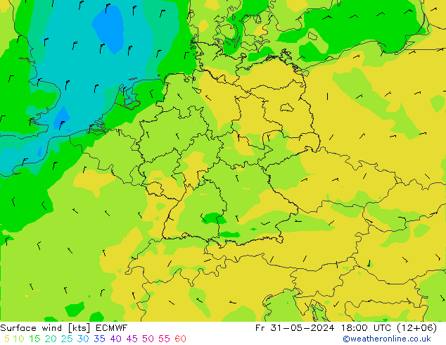 Surface wind ECMWF Fr 31.05.2024 18 UTC