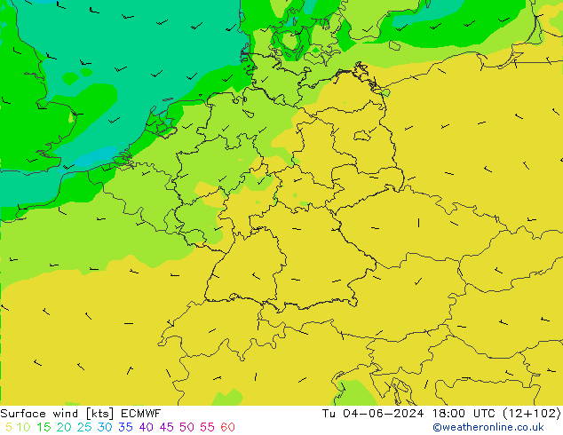 Bodenwind ECMWF Di 04.06.2024 18 UTC