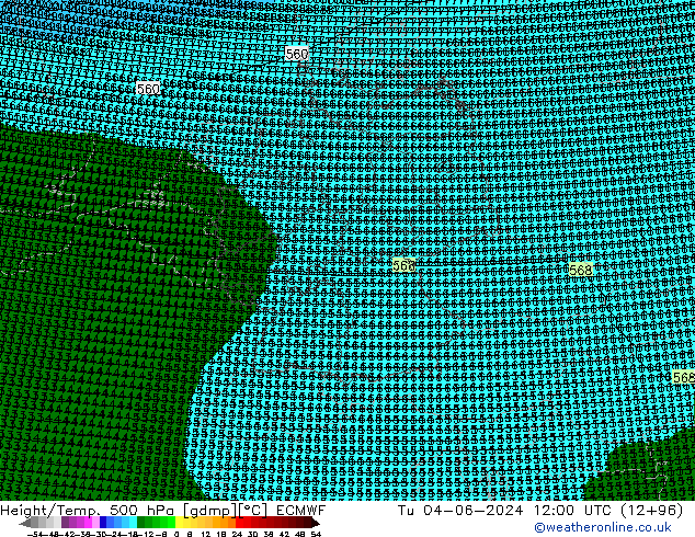 Height/Temp. 500 hPa ECMWF Tu 04.06.2024 12 UTC