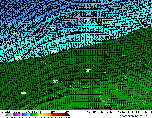 Height/Temp. 500 hPa ECMWF So 08.06.2024 00 UTC