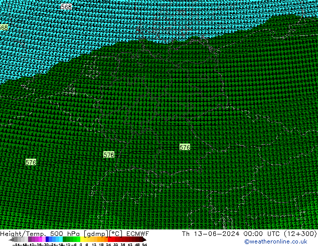 Height/Temp. 500 hPa ECMWF Qui 13.06.2024 00 UTC