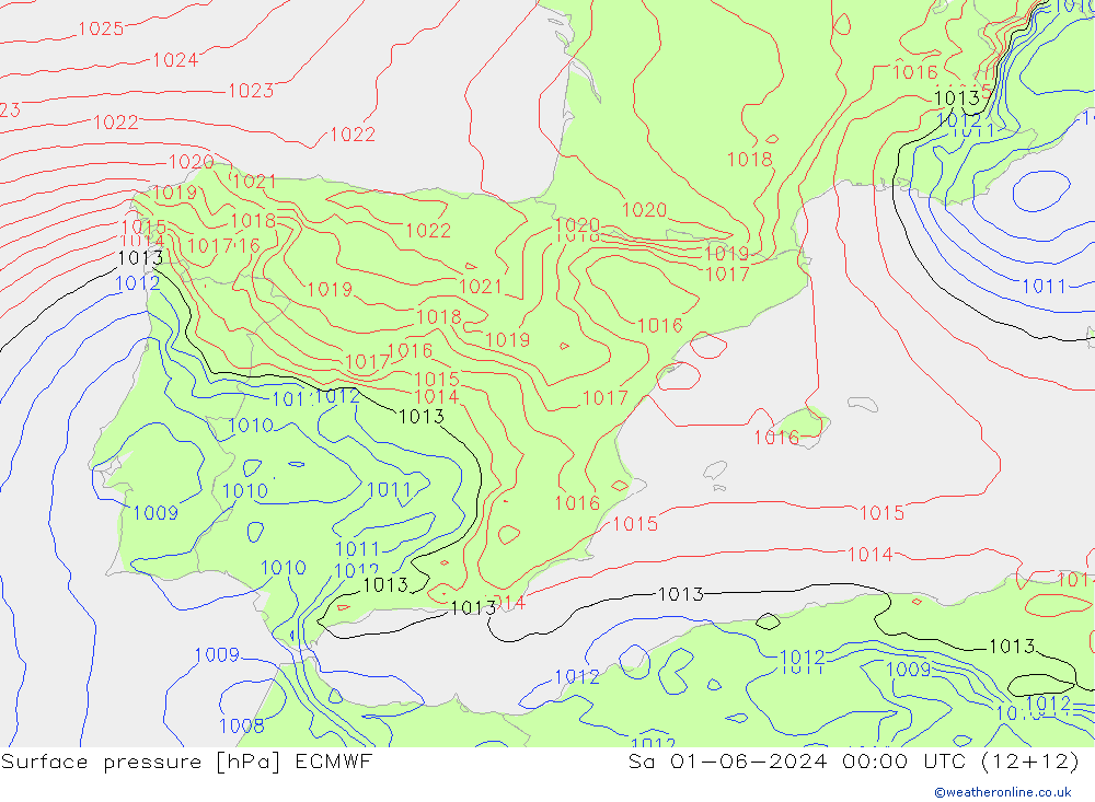 Surface pressure ECMWF Sa 01.06.2024 00 UTC