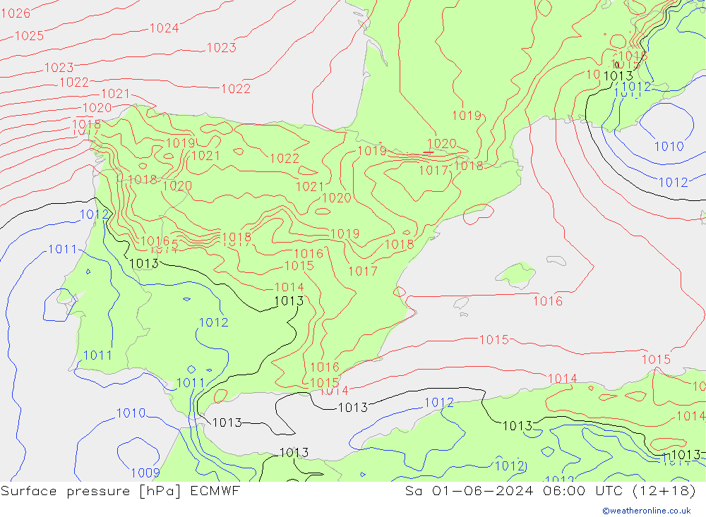 Bodendruck ECMWF Sa 01.06.2024 06 UTC