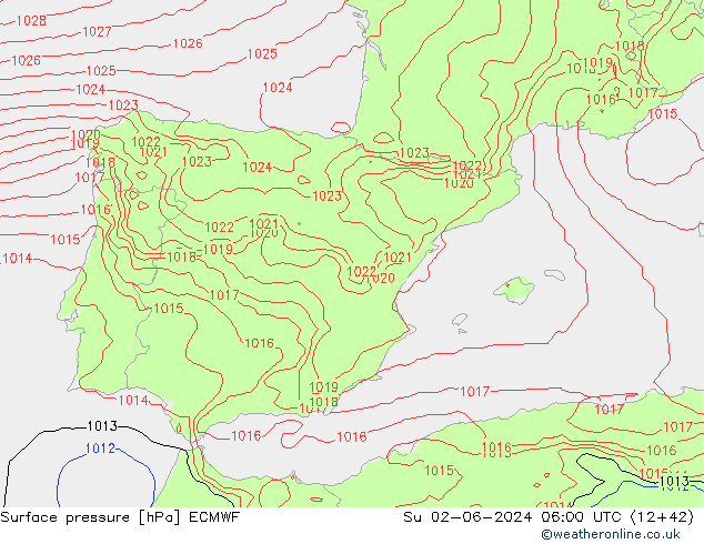 Pressione al suolo ECMWF dom 02.06.2024 06 UTC