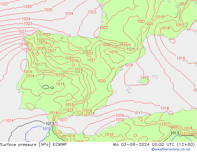 Pressione al suolo ECMWF lun 03.06.2024 00 UTC