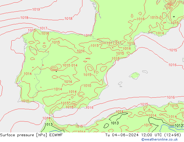 Atmosférický tlak ECMWF Út 04.06.2024 12 UTC