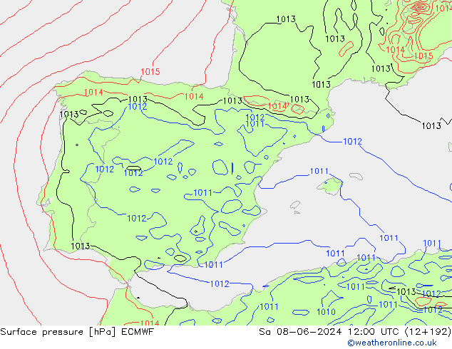 Pressione al suolo ECMWF sab 08.06.2024 12 UTC