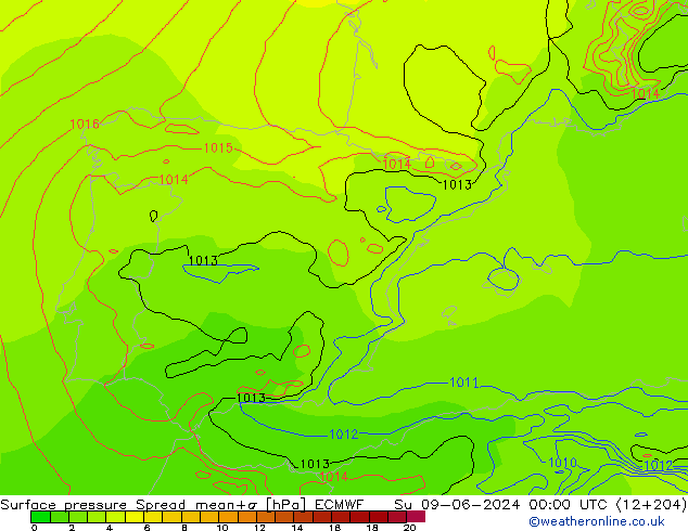 Pressione al suolo Spread ECMWF dom 09.06.2024 00 UTC