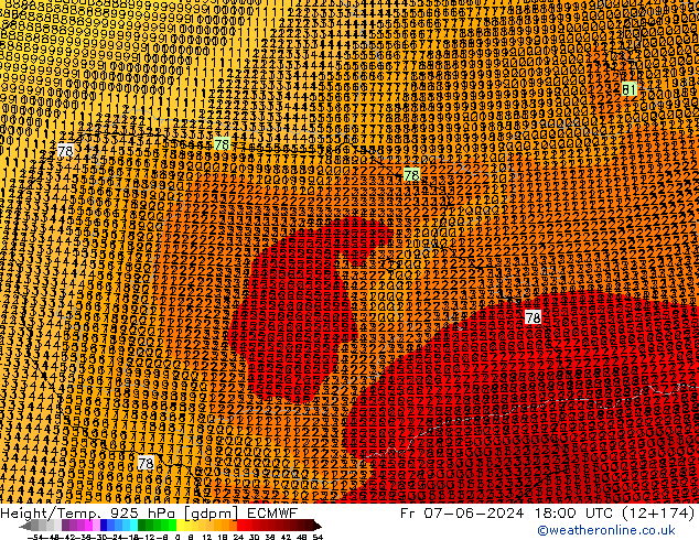 Height/Temp. 925 hPa ECMWF Fr 07.06.2024 18 UTC