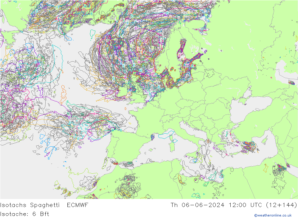 Isotachs Spaghetti ECMWF Th 06.06.2024 12 UTC