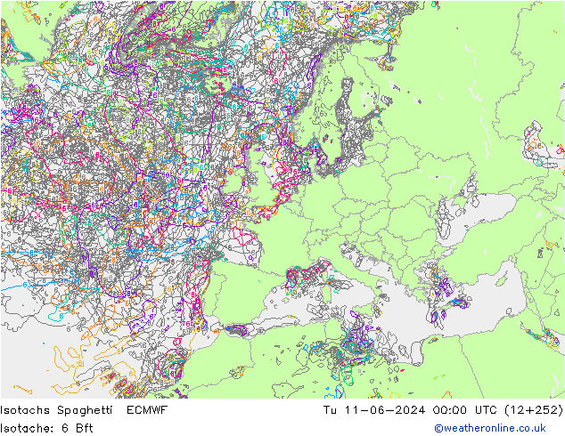 Izotacha Spaghetti ECMWF wto. 11.06.2024 00 UTC