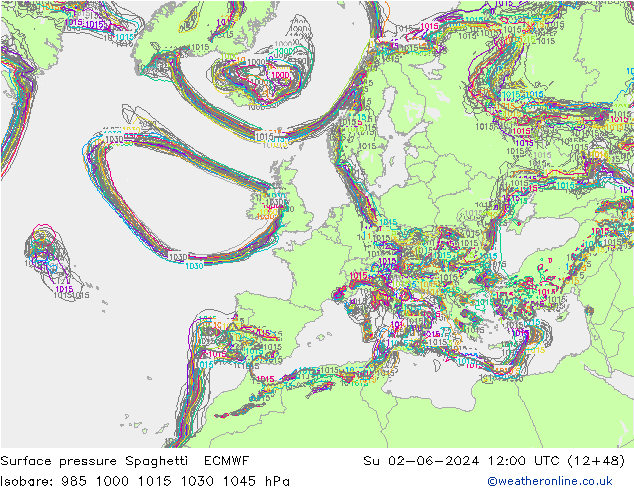 Bodendruck Spaghetti ECMWF So 02.06.2024 12 UTC