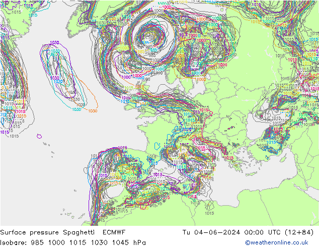 Atmosférický tlak Spaghetti ECMWF Út 04.06.2024 00 UTC