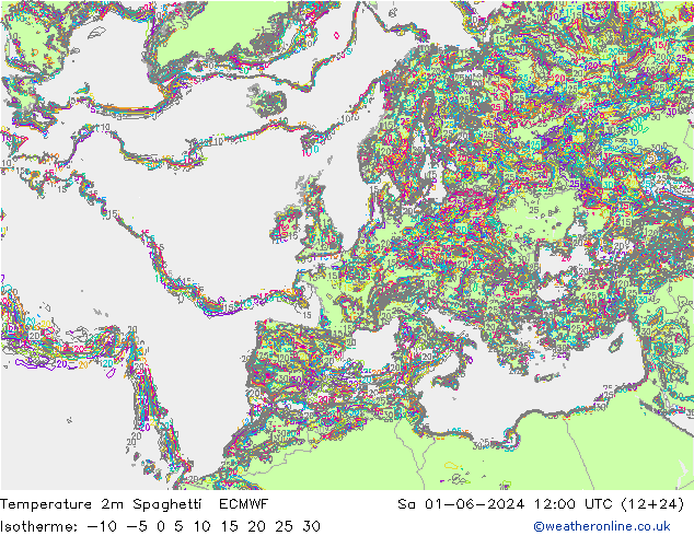 Temperaturkarte Spaghetti ECMWF Sa 01.06.2024 12 UTC