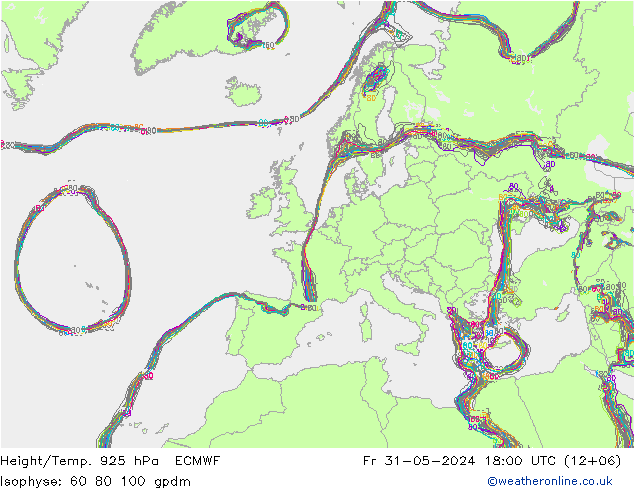 Height/Temp. 925 hPa ECMWF Fr 31.05.2024 18 UTC