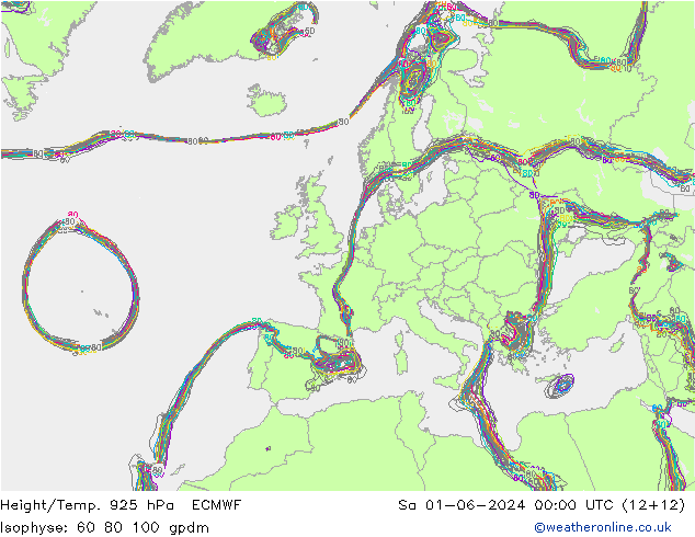 Height/Temp. 925 hPa ECMWF sab 01.06.2024 00 UTC