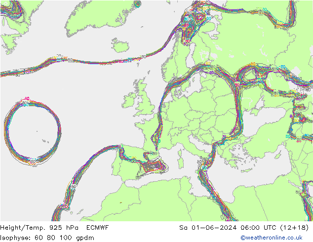 Height/Temp. 925 hPa ECMWF Sa 01.06.2024 06 UTC