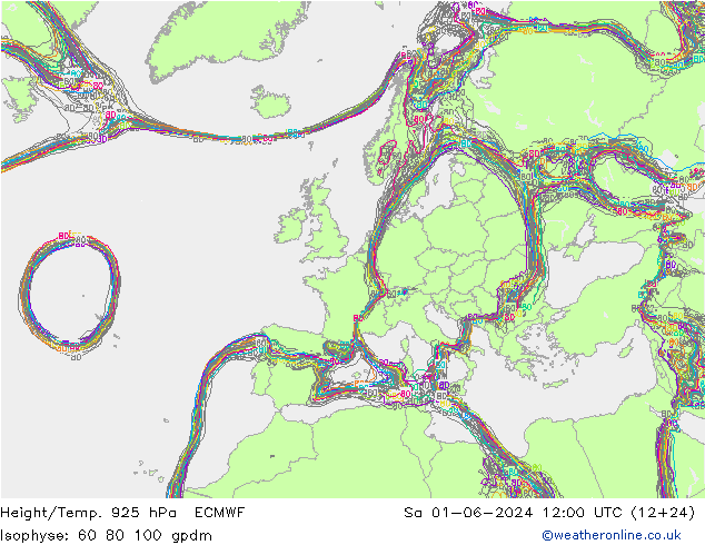 Yükseklik/Sıc. 925 hPa ECMWF Cts 01.06.2024 12 UTC