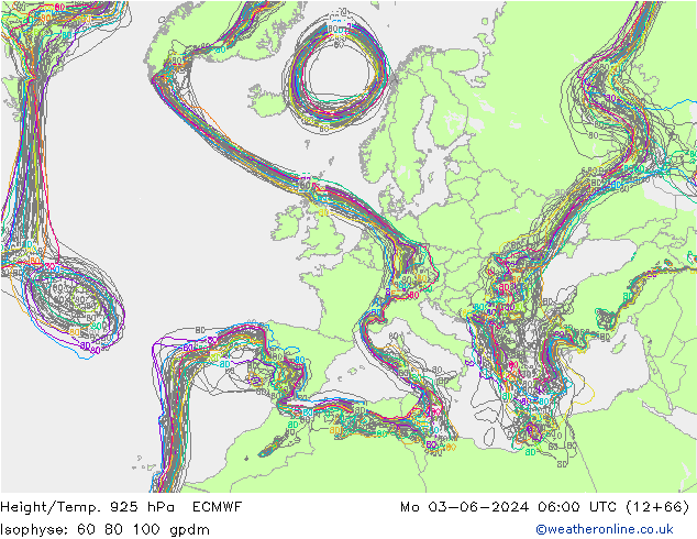 Geop./Temp. 925 hPa ECMWF lun 03.06.2024 06 UTC