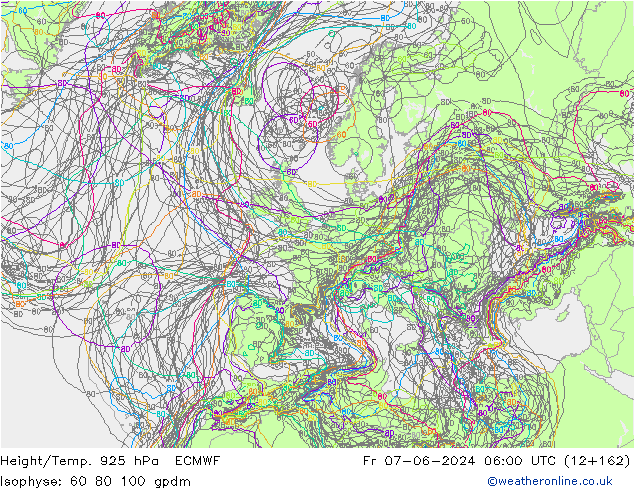 Hoogte/Temp. 925 hPa ECMWF vr 07.06.2024 06 UTC