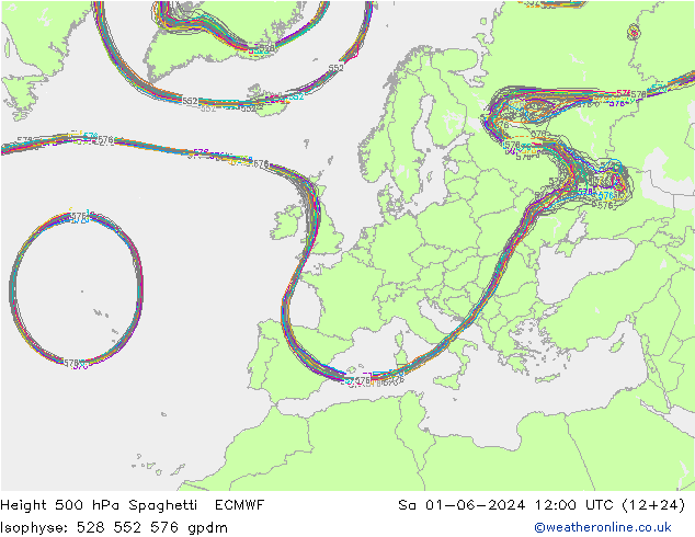 Height 500 hPa Spaghetti ECMWF  01.06.2024 12 UTC